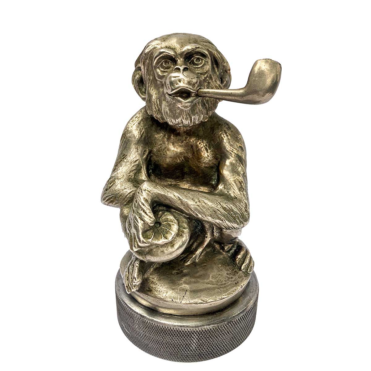 Bronze Car Mascot In The Form of A Monkey Smoking A Pipe Circa, French Circa. 1925