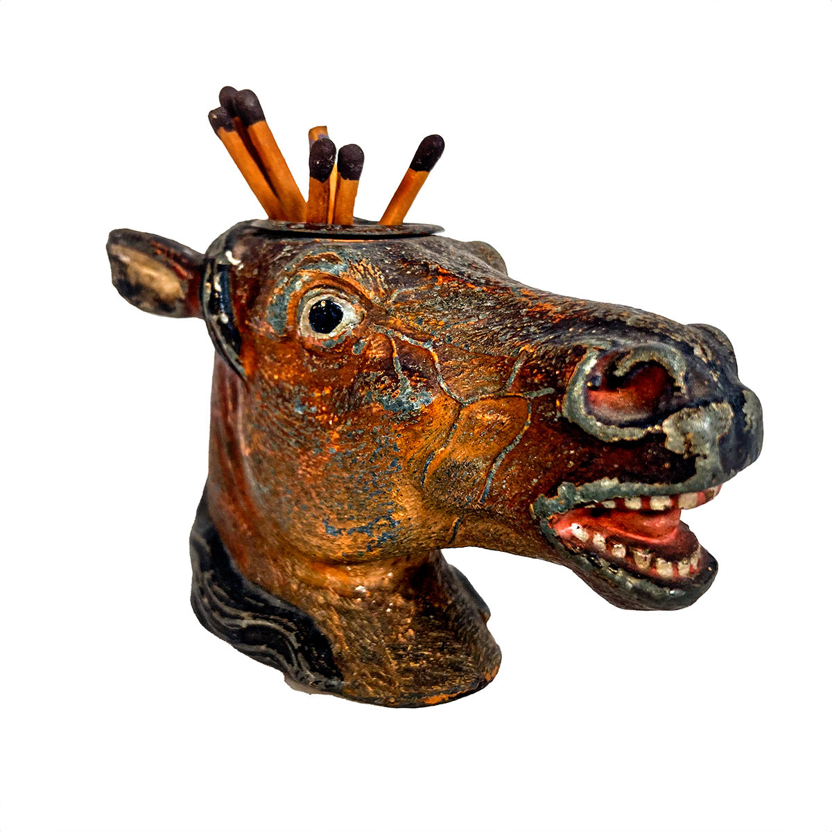 Cold Painted Spelter Match Holder in the Form of a Horses Head Circa. 1890