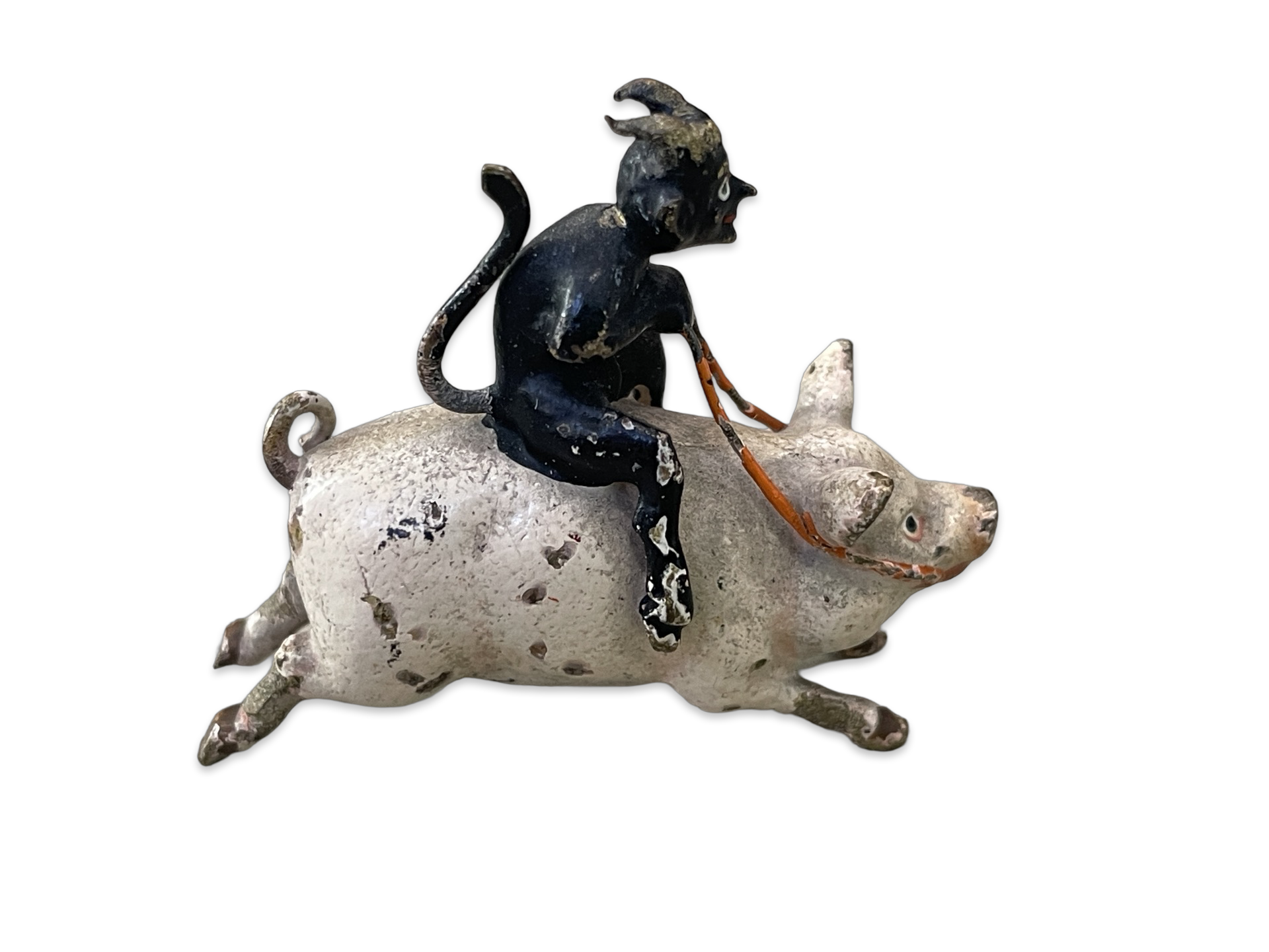 Cold Painted Vienna Bronze In The Form of a Devil Riding A Pig